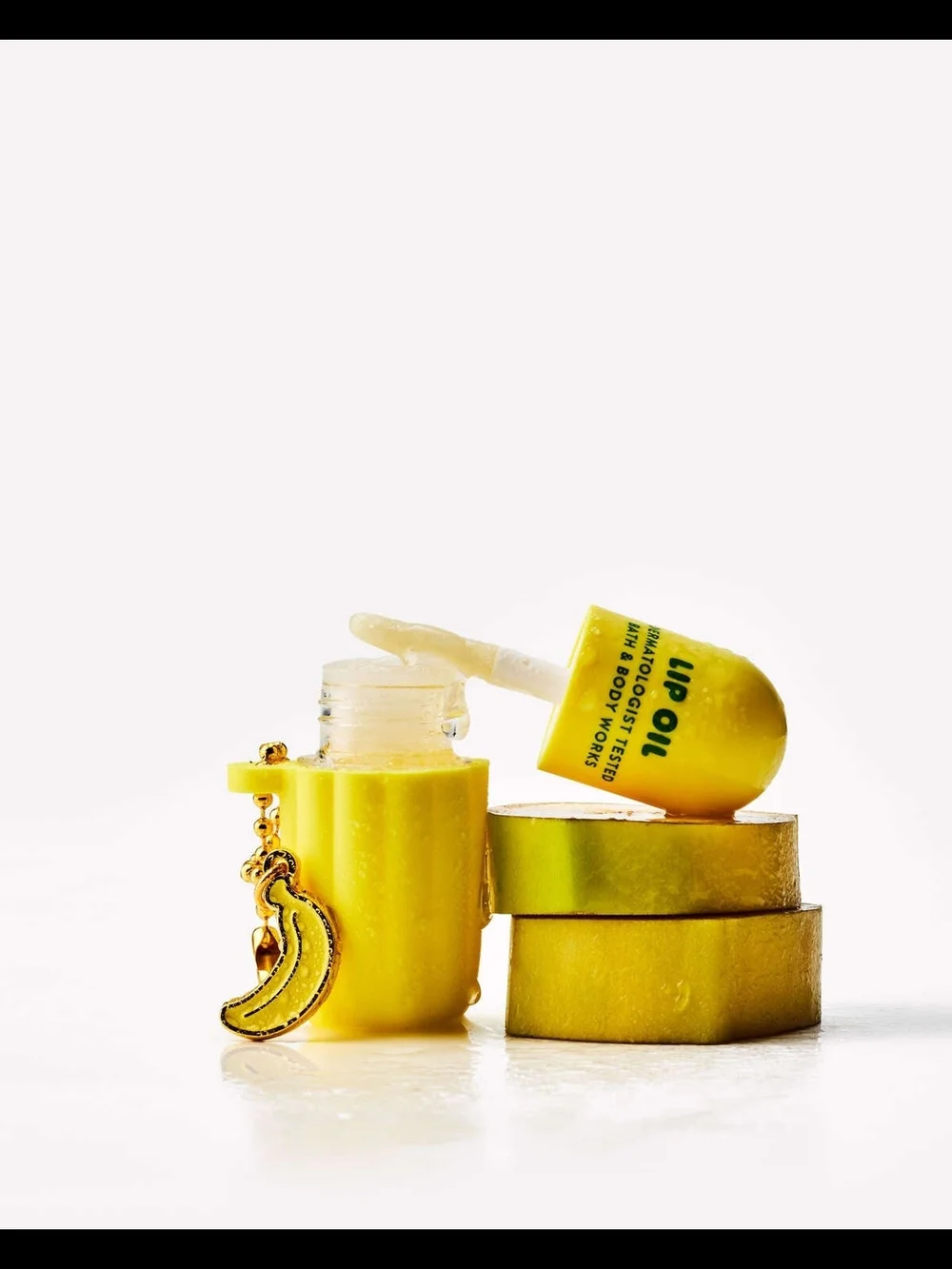 Bath & Body Works Yellow Lip Oil Keychain with Banana Pendant
